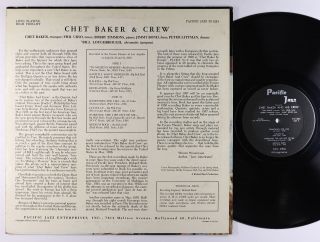 Chet Baker & Crew - S/T LP - Pacific Jazz - PJ - 1224 Mono DG VG, 2