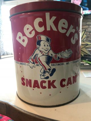 Becker’s Metal Snack Can Vintage Baltimore Philadelphia Tin