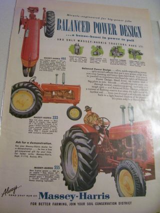 Vintage Massey Harris Advertising Pages - 333 444 555 Tractors - 1956