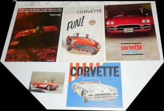 Four Corvette Brochures 1956 1958 1962 1970 Plus 1958 Corvette Postcard