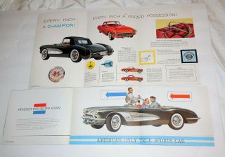 Four Corvette Brochures 1956 1958 1962 1970 Plus 1958 Corvette Postcard 7