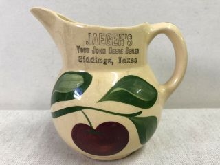 Vintage Watt Pottery Apple Pitcher Jaeger’s John Deere Dealer Giddings,  Texas