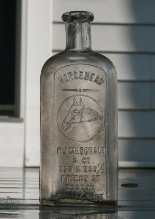 Antique Horsehead Pictorial Rye Whiskey Bottle - P.  J.  Mcdonald & Co. ,  Boston