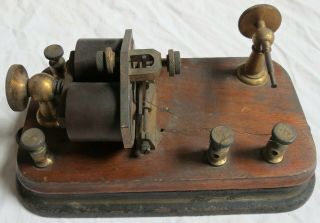 Telegraph Relay Device Brass W/wood&cast Iron Base Early Old Vtg Antique 1800s