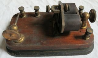 Telegraph Relay Device Brass w/Wood&Cast Iron Base Early Old Vtg Antique 1800s 2