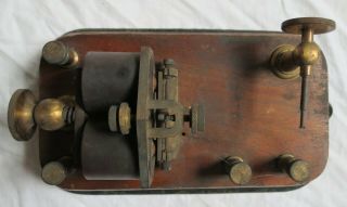 Telegraph Relay Device Brass w/Wood&Cast Iron Base Early Old Vtg Antique 1800s 3