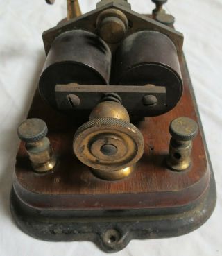 Telegraph Relay Device Brass w/Wood&Cast Iron Base Early Old Vtg Antique 1800s 4