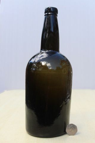 Antique C1840s Magnum Black Glass Three Part Mould Crudely Made Wine Bottle