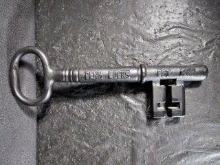 Vintage Penn Locks Cast Iron Key 7 - 3/4 " Long - Advertising Item