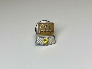 Mcdonalds Hamburgers Gold 14k Solid Service Pin With Yellow Stone