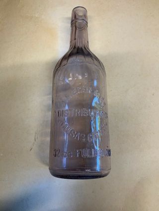Vintage 12 " J Rieger & Co Whiskey Bottle Full Quart Amethyst Kansas City Mo
