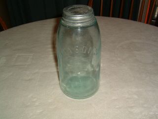 Vintage Swayzee Glass Co.  Mason Fruit Jar Blue Half Gallon 101 W Lid
