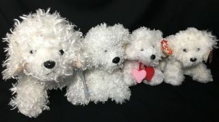 4 Bichon Frise Plush Stuffed Animal Dog Webkinz Ty Aurora Lollipup Loveypup