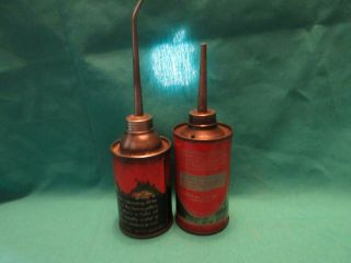 2 Vintage TEXACO Home Lubricant Advertising Handy Oiler Tin Can Oil Texas Old 2