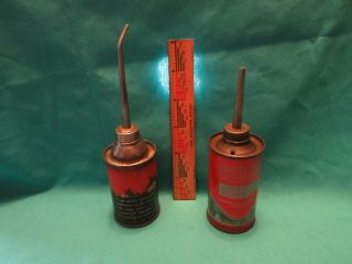 2 Vintage TEXACO Home Lubricant Advertising Handy Oiler Tin Can Oil Texas Old 6