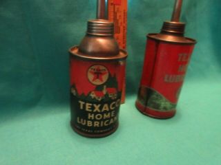 2 Vintage TEXACO Home Lubricant Advertising Handy Oiler Tin Can Oil Texas Old 8