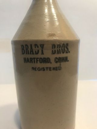 Vintage Brady Brothers Bros.  Brewing Hartford Ct Conn Beer Bottle Stoneware Jug 3