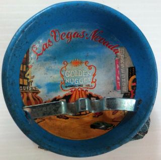 Vintage Las Vegas Nevada Golden Nugget Gambling Hall Blue Plaid Beanbag Ashtray