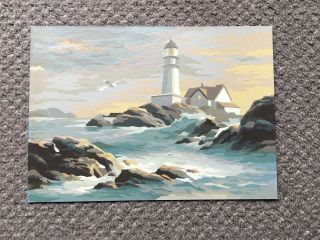 Vintage Paint By Numbers 1969 28jjj Rock Coast Sea Breezes Lighthouse Nautical