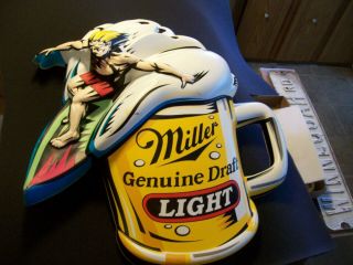 Large Vintage Miller Beer Draft Light Advertising Sign Ca Surfer