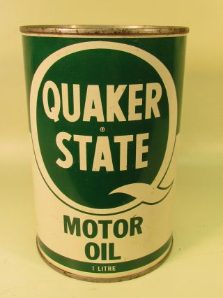 Vintage 1970 Canadian Quaker State Motor Oil Tin Can 1 Litre Metric