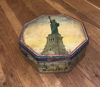 Vintage Loose - Wiles Ny Statue Of Liberty Sunshine Biscuit Ny Octagon Tin 1930s?