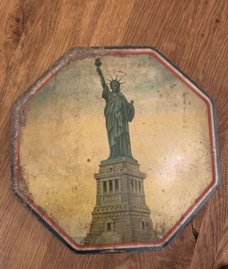 VINTAGE LOOSE - WILES NY STATUE OF LIBERTY SUNSHINE BISCUIT NY OCTAGON TIN 1930s? 2
