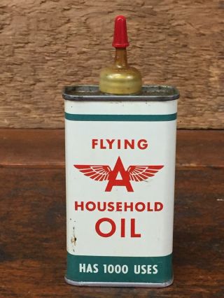 Vintage Rare Flying A Household Oil 4oz Handy Oiler Oil Can Tidewater Oil Co.