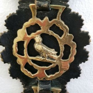 4 VTG Brass Horse Bridle Saddle Harness Ornament Medallions Owl Birds Horseshoe 3