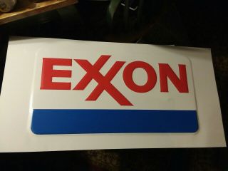 Exxon Metal Sign Gas Oil Stamped Steel Rare Sign 34.  75x17.  5