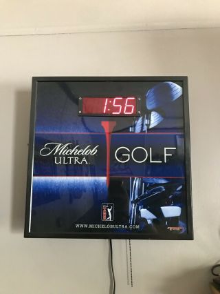 Rare Limited Edition Michelob Ultra Beer Pga Golf Led Clock Light Sign 18x18 Nr