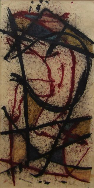Mullen Signed Powerful Abstract Expressionist Head Mixed Media Painting NO RES. 2