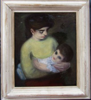 Listed Luke Gibney Modernist Mother & Child Large Old Oil Painting