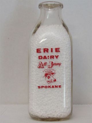 Sspq Milk Bottle Erie Dairy Spokane Wa Spokane County All Jersey Cow With Crown