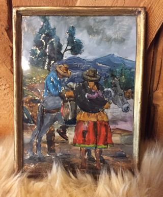 Reverse Glass? Painting Mexico Mexican Framed Signed Vintage Antique