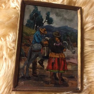 Reverse Glass? Painting Mexico Mexican Framed Signed Vintage Antique 2