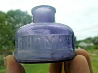 Amethyst Colored L.  H.  Thomas Ink Bottle Side Embossed 1880 