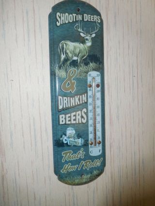 Vintage Metal Deer Hunting Beer Thermometer Sign Man Cave Decor Retro