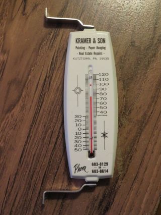 Vintage Kramer & Son Painting Paper Hanging Advertising Thermometer Kutztown Pa