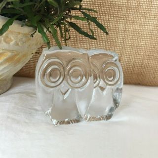 Vintage Clear Glass Owl Figurine Two Owls Blown Glass Mid Century Mcm 3 " Tall
