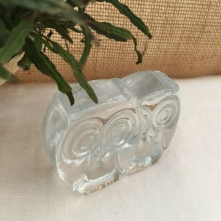 Vintage Clear Glass Owl Figurine Two Owls Blown Glass Mid Century MCM 3 
