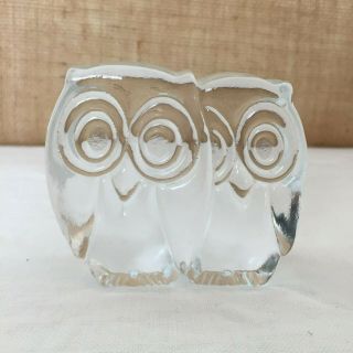 Vintage Clear Glass Owl Figurine Two Owls Blown Glass Mid Century MCM 3 