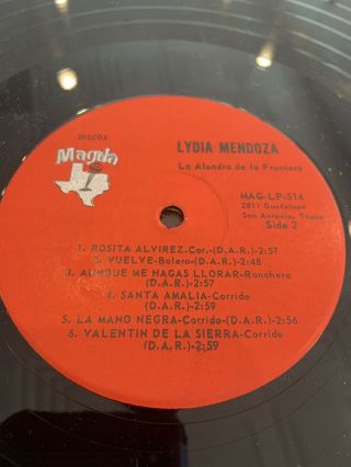 BORRATE LYDIA MENDOZA LA ALONDRA DE LA FRONTERA MAGDA RECORDS VINYL RECORD 5
