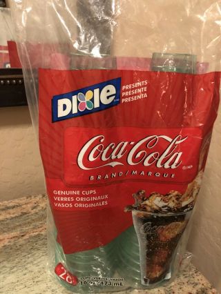 1 Vintage Bag (28) Dixie Coca Cola Plastic Cups 16 Oz Clear Green Plastic