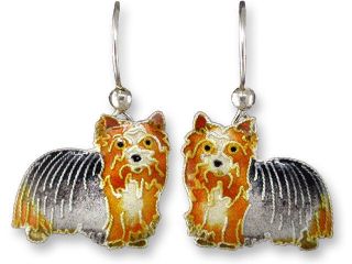 Zarah Enamel Jewelry Sterling Silver Drop Earrings Yorkie Yorkshire Terrier Dog