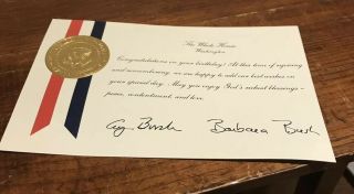 George H.  W.  Bush & Barbara Signed Birthday Card