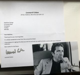 Leonard Cohen Hand Signed Letter - Autograph With Signed Photo