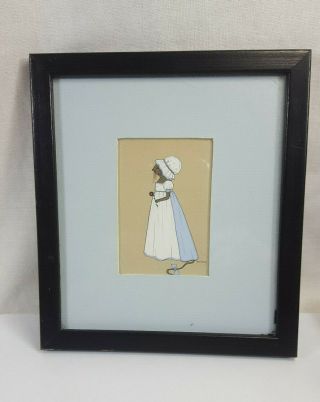 Vintage Framed And Matted Watercolor Colonial Dressed Lady Mouse Signed Wendy