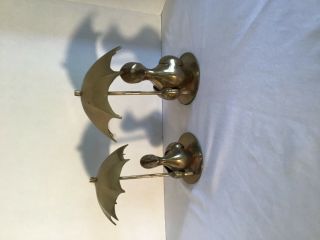 Vintage Solid Brass Ducks with Umbrellas Figurines 7.  5” & 8.  5” Tall 2 2