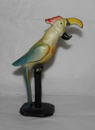 Vintage 1940s Cast Iron Parrot On Perch Bottle Opener Orig Paint L@@k